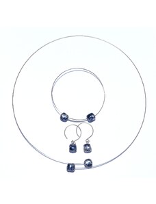 GeorGina Linda, souprava náušnice, náramek a náhrdelník s tvarovanými modro bílými perleťovými korálky