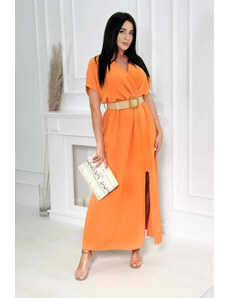 Kesi Dlouhé šaty s ozdobným páskem oranžové barvy