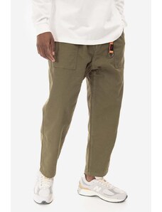 Bavlněné kalhoty Gramicci Loose Tapered Pant zelená barva, široké, medium waist
