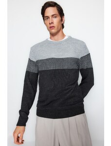 Trendyol Men's Gray Slim Fit Crew Neck Blocky Sweater
