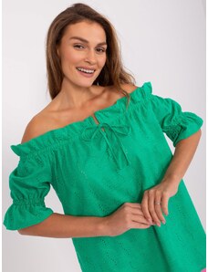 Fashionhunters Zelená španělská halenka s krátkými rukávy