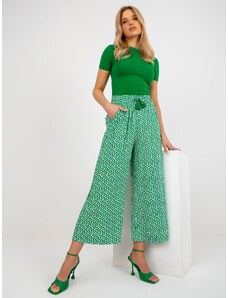 Fashionhunters SUBLEVEL vzorované zelené látkové palazzo kalhoty