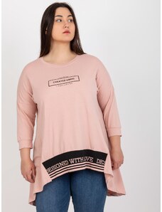 Fashionhunters Prašně růžová tunika větší velikosti s 3/4 rukávy