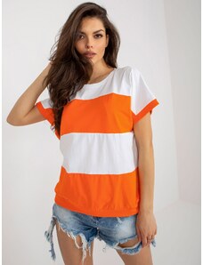 Fashionhunters Základní bílá a oranžová proužkovaná letní halenka