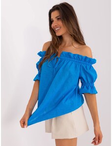 Fashionhunters Modrá halenka ze španělské bavlny