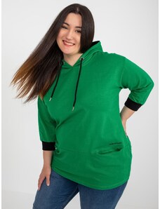 Fashionhunters Zelená plus size bavlněná mikina se sloganem