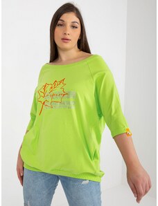 Fashionhunters Limetkově zelená dámská halenka plus size s kapsami