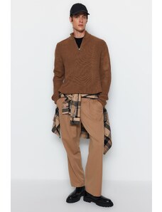 Trendyol Camel Regular Fit Half Turtleneck Zip Collar Sweater