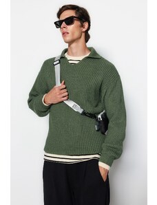 Trendyol Green Unisex Regular Fit Polo Collar Non-Pilling Knitwear Sweater