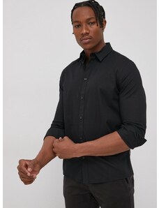 Košile Solid pánská, černá barva, regular, s límečkem button-down