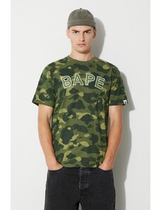 Bavlněné tričko A Bathing Ape zelená barva