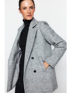 Trendyol šedý prémiový oversize široko střižený vlněný kabát