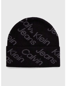 Bavlněná čepice Calvin Klein Jeans černá barva, z tenké pleteniny