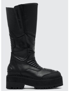 Kozačky Tommy Jeans TJW LONG SHAFT BIKER BOOT dámské, černá barva, na plochém podpatku, lehce zateplené, EN0EN02376