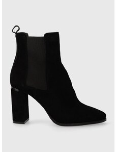 Semišové kotníkové boty Calvin Klein CUP HEEL CHELSEA BOOT 80-SUE dámské, černá barva, na podpatku, HW0HW01714