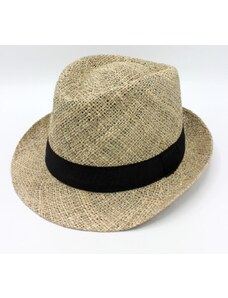 Fiebig Slaměný klobouk z mořské trávy hustě pletený s černou stuhou - Trilby