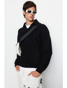 Trendyol Black Unisex Regular Fit Polo Collar Non-Pilling Sweater