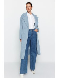 Trendyol Blue Oversize Wide Cut Long Wool Cachet Coat