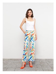 LC Waikiki Women's Standard Fit Patterned Poplin Trousers with Elastic Waist.