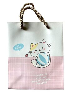 Malá dárková taška s kočkou - růžová, beděmodrá