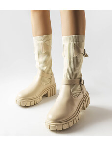 Nespecifikovaný Béžové stylové boty s elastickým svrškem Ida