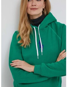 Mikina Polo Ralph Lauren dámská, zelená barva, s kapucí, s aplikací