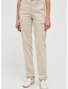 Kalhoty Guess dámské, béžová barva, jednoduché, high waist