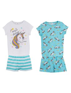 bonprix Dívčí tričko a šortky na spaní (4dílná souprava) Modrá