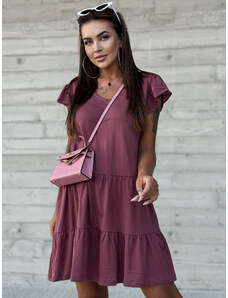 Fashionhunters Švestkové šaty s krátkým rukávem a volánem od MAYFLIES