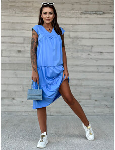 Fashionhunters Modré bavlněné šaty s volánky MAYFLIES
