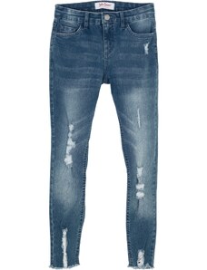 bonprix Dívčí džíny Skinny s obnošenými efekty Modrá
