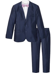 bonprix Oblek Slim Fit (3dílná souprava): sako, kalhoty, motýlek Modrá