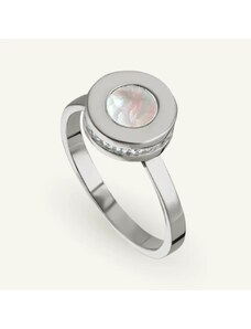 SilveAmo Stříbrný prsten se světle šedou perletí a bílým zirkonem - obvod 52