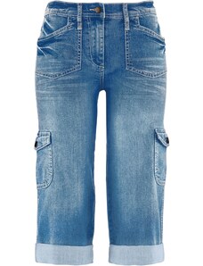 bonprix Kargo strečové džíny v Capri délce, s pohodlnou pasovkou Modrá
