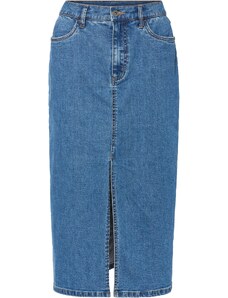 bonprix Dlouhá džínová sukně s rozparkem, z materiálu Positive Denim #1 Fabric Modrá