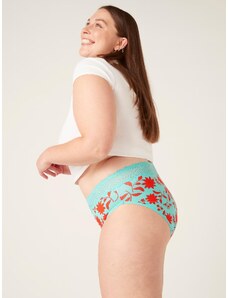 Menstruační kalhotky Modibodi Sensual Hi-Waist Bikini Maxi Wildflower Aqua - VYBALENÉ (MODI4042WAVYB) XS