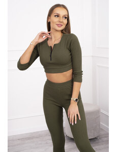 K-Fashion Pruhovaný krátký khaki set