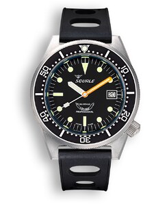 Squale Watches Stříbrné pánské hodinky Squale s gumovým páskem 1521 Black Blasted - Silver 42MM Automatic