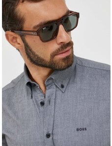 Košile BOSS BOSS ORANGE šedá barva, regular, s italským límcem