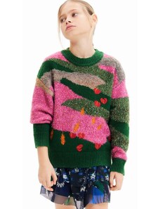 Dětský svetr s příměsí vlny Desigual růžová barva
