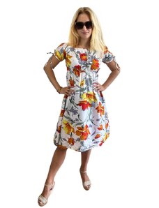 Sale-Letní šaty s Carmen výstřihem 3155 - oranžové květy