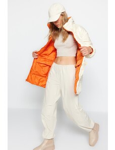 Trendyol béžový-vícebarevný oversize kabát oboustranný, nositelný, vodoodpudivý, prošívaný nafukovací kabát