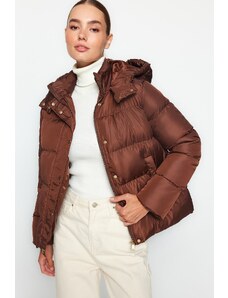 Trendyol Brown Oversize Hooded Gold Snap Detailní vodoodpudivý nafukovací kabát