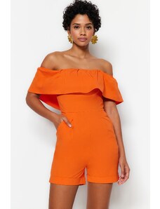 Trendyol Limited Edition Orange Carmen Collar Mini Woven Jumpsuit