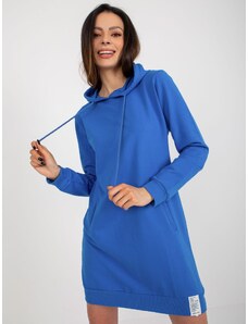 Fashionhunters Tmavě modré mikinové basic šaty s kapucí