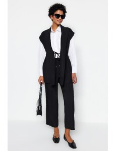 Trendyol Black Lace-Up, Linen Look Kimono-Pants Set