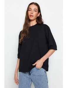 Trendyol Black 100% Cotton Premium Oversize/Wide Fit All-in-One Square Arms Knitted T-Shirt