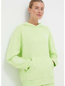 Bavlněná mikina adidas dámská, zelená barva, s kapucí, s aplikací