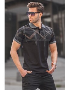 Madmext Black Patterned Polo Neck Men's T-Shirt 6080