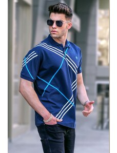 Madmext Navy Blue Patterned Polo Neck T-Shirt 5870